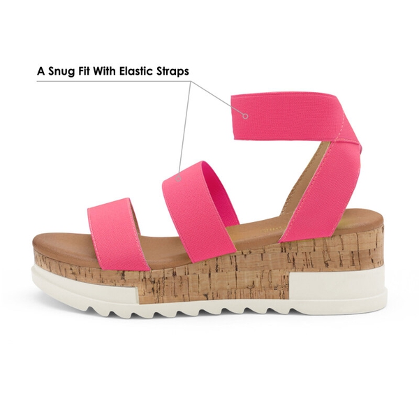 Platform Ankle Strap Sandals - NEON PINK - 3